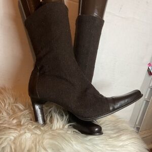 Andre Assous mixed material and leather fashion heeled boots 9.5